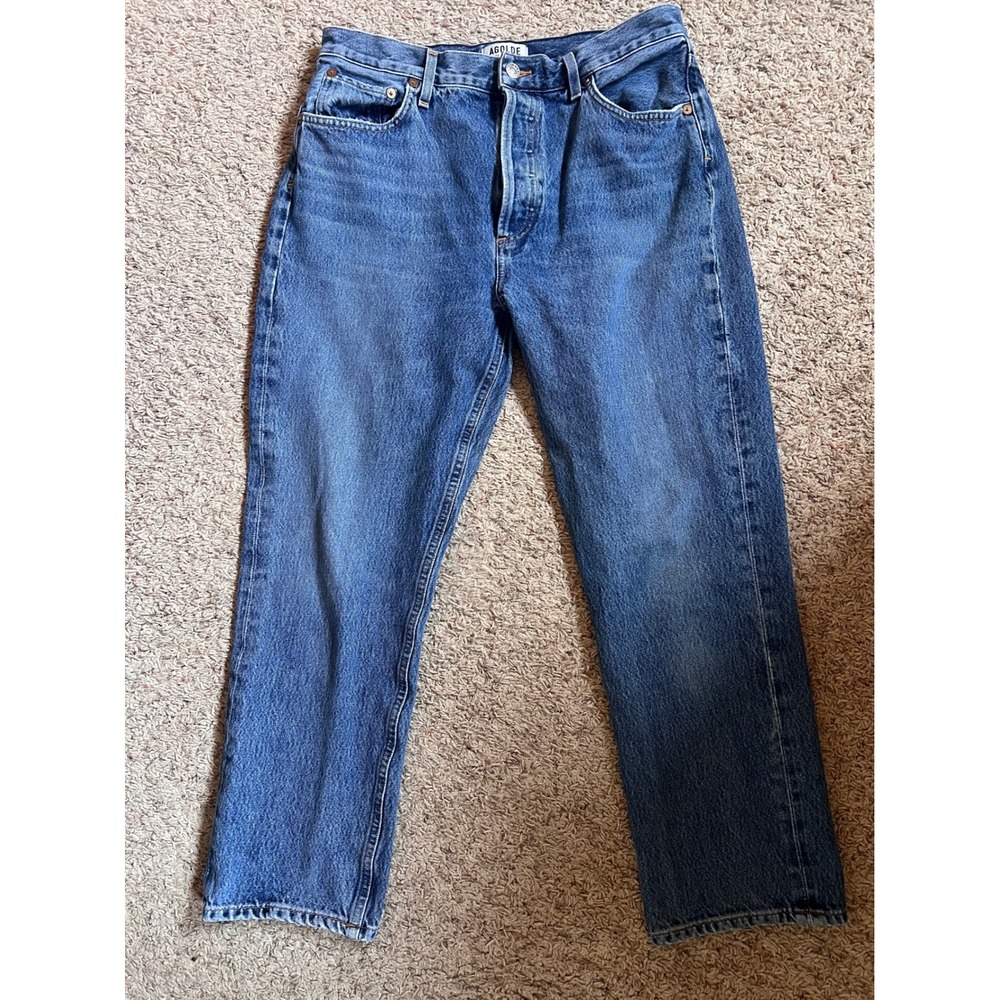 Agolde High Rise Straight Leg Blue Jeans Button Fly Size 30 Medium Wash